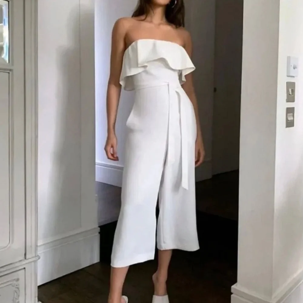 BABATON ARITIZIA Altamiro White/Off White Jumpsuit Strapless Wide Leg Cropped - Picture 3 of 12